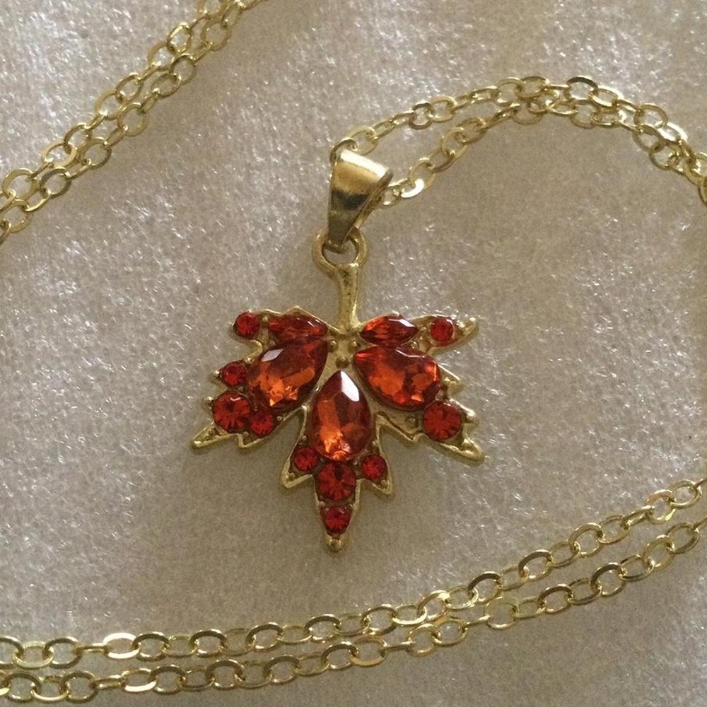 Orange Rhinestone Leaf Necklace